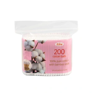 Elise Cotton buds with bamboo stick in polybag, 200 pcs