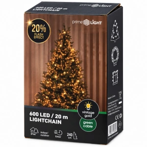 Prime Light valguskett 600LED, 20m, antiikkuld, 20% vilkumisefekt