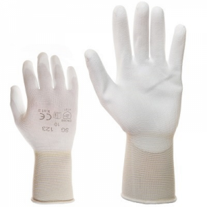 McLean White elastic nylon work gloves, palm covered with  polyurethane, in the plastic bag with hanger, L