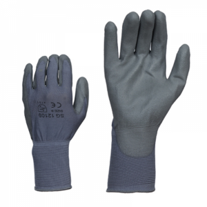 McLean Grey elastic nylon work gloves, palm coated polyurethane, in a plastic bag with hanger, L
