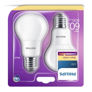 Philips LED лампа A60 8W E27 806lm 827 15000ч матовая 2 шт/уп