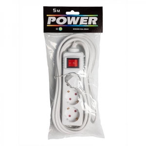 Power Pik.juhe 5,0m 3 pesa+lüliti, valge 1,0mm