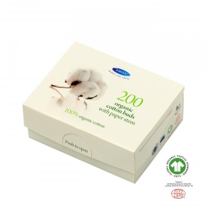 Smile organic cotton buds in box, 200 pcs (GOTS)