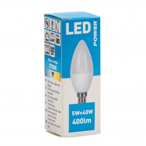 LED lamp küünal C38 400LM 5W E14, Power