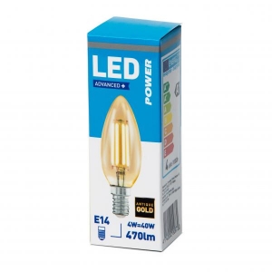 LED lamp C35 küünal filament 4W E14 470lm 2700K 15000h, antiik kuld, Power