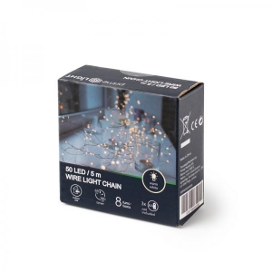 Valgustraat 50LED, 5m, soe valge, taimer/8 funktsiooni