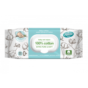 Smile kosteat pyyhket vauvoille, 100% cotton, 50 kpl/pk