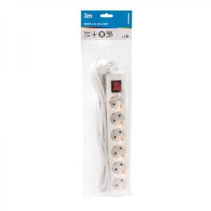 Power Pik.juhe 3,0m 6 pesa+lüliti valge