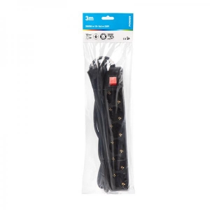 Extension cord 3,0m 6 sockets+switch, black