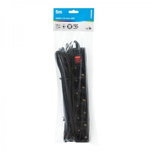 Extension cord 5,0m 6 sockets+switch, black