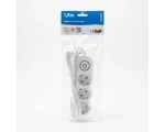 Power Extension cord 1,5m 3 socket, switch+hook white/grey,1,5mm