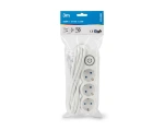 Power Extension cord 3,0m 3 socket, switch+hook white/grey,1,5mm