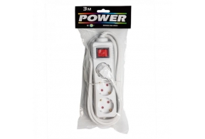 Power Pik.juhe 1,5m 3 pesa+lüliti, valge 1,0mm