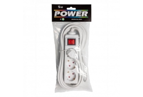 Power Pik.juhe 1,5m 3 pesa+lüliti, valge 1,0mm