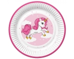Paper plates 23cm, 8 pcs, Pink unicorn