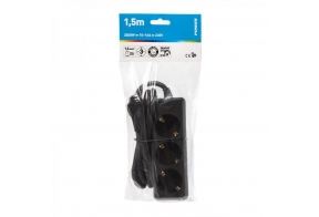 Extension cord 1,5m 3 sockets, black 1,5mm