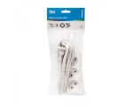Extension cord 5,0m 3 sockets+switch, white 1,0mm, earthed