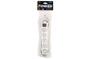 Extension cord 1,5m 5 sockets+switch white 1,5mm