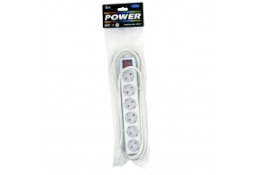 Extension cord 5,0m 6 sockets+switch, white