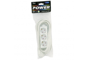 Extension cord 1,5m 3 sockets+swicth, white 1,0mm, earthed